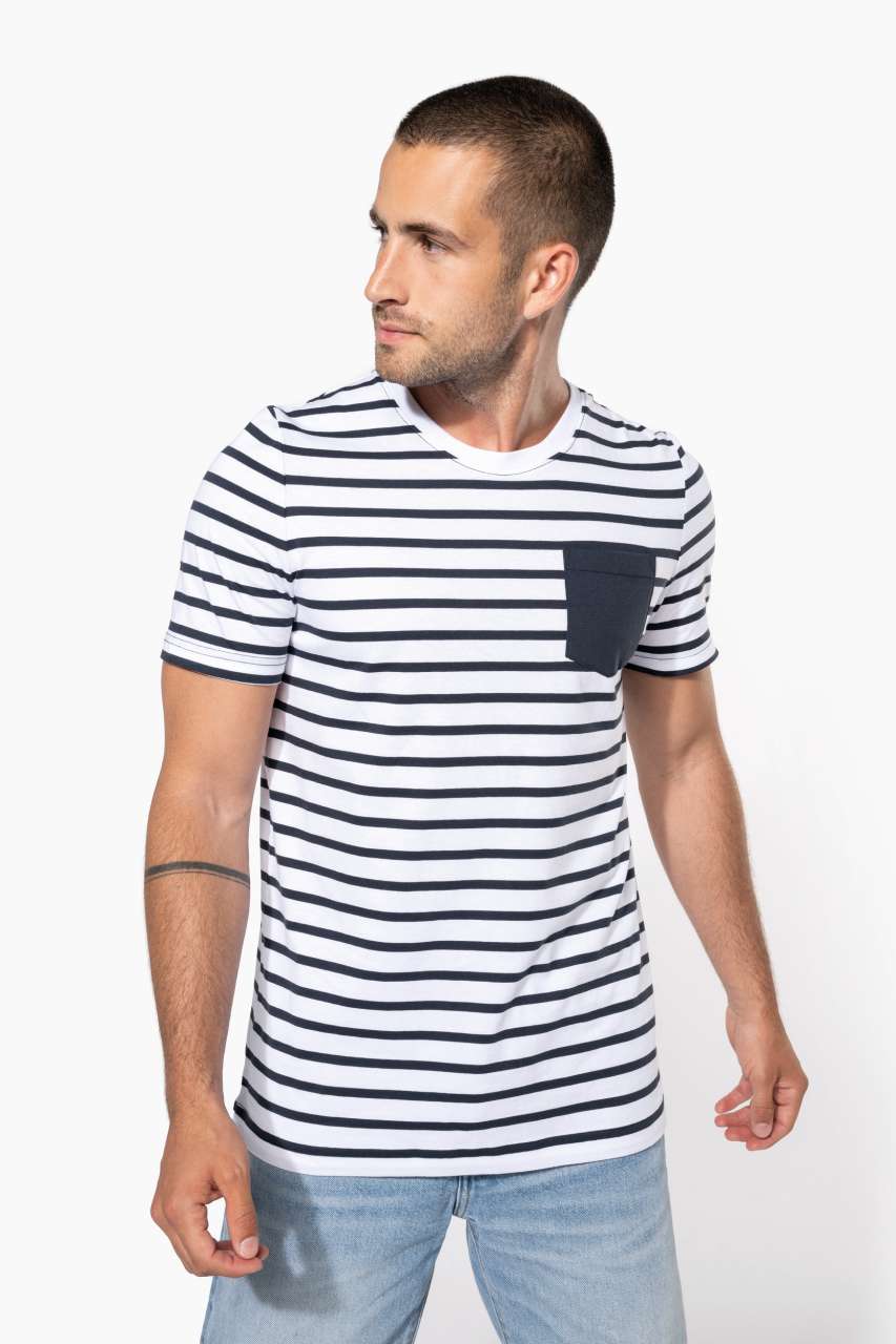 STRIPED SHORT SLEEVE SAILOR T-SHIRT WITH POCKET - Striped White/Navy - modelimageurl