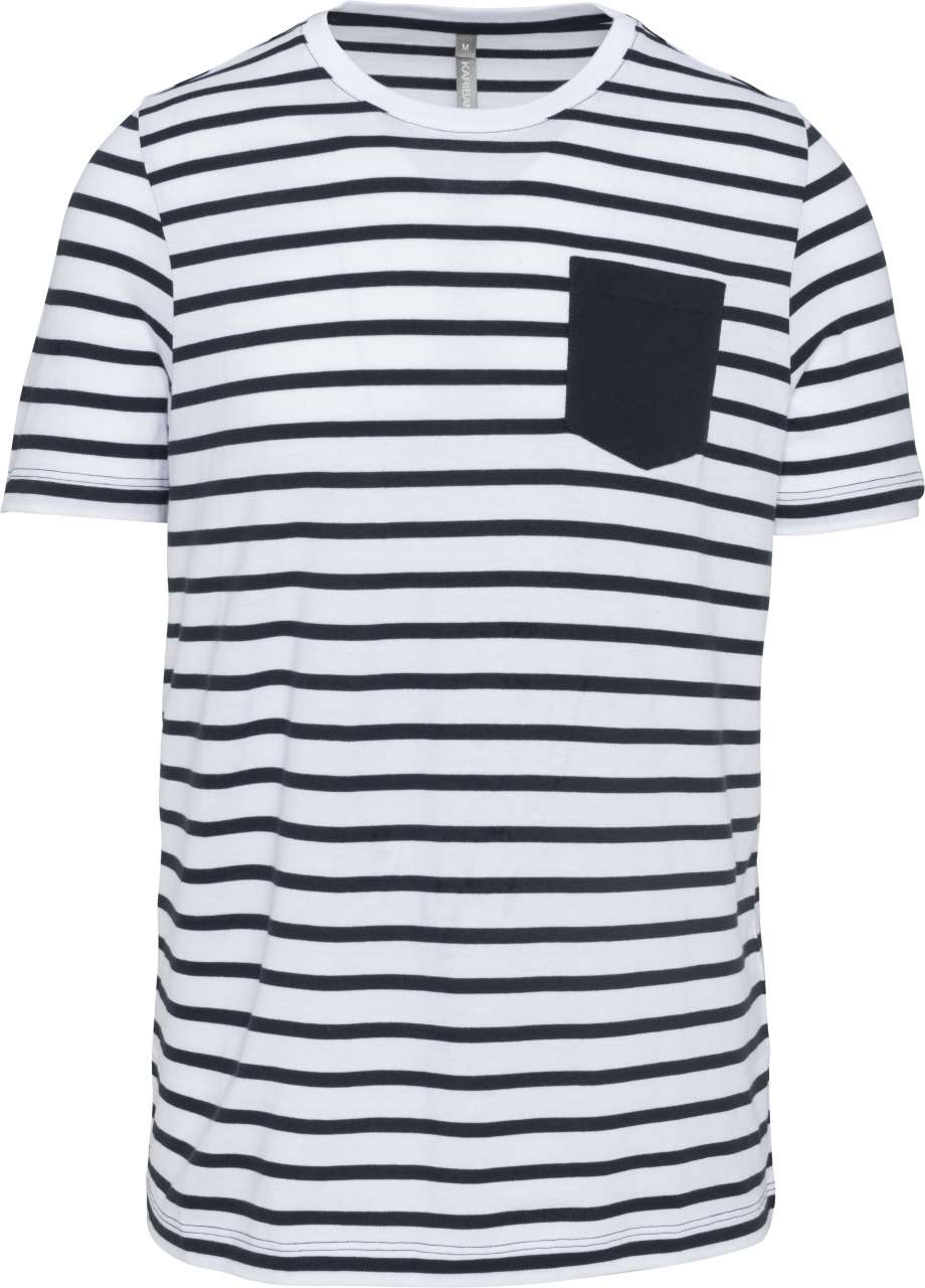 STRIPED SHORT SLEEVE SAILOR T-SHIRT WITH POCKET - Striped White/Red - colorimageurl