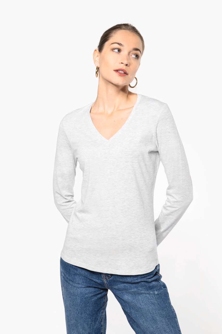 LADIES' LONG-SLEEVED V-NECK T-SHIRT - Black - Additional