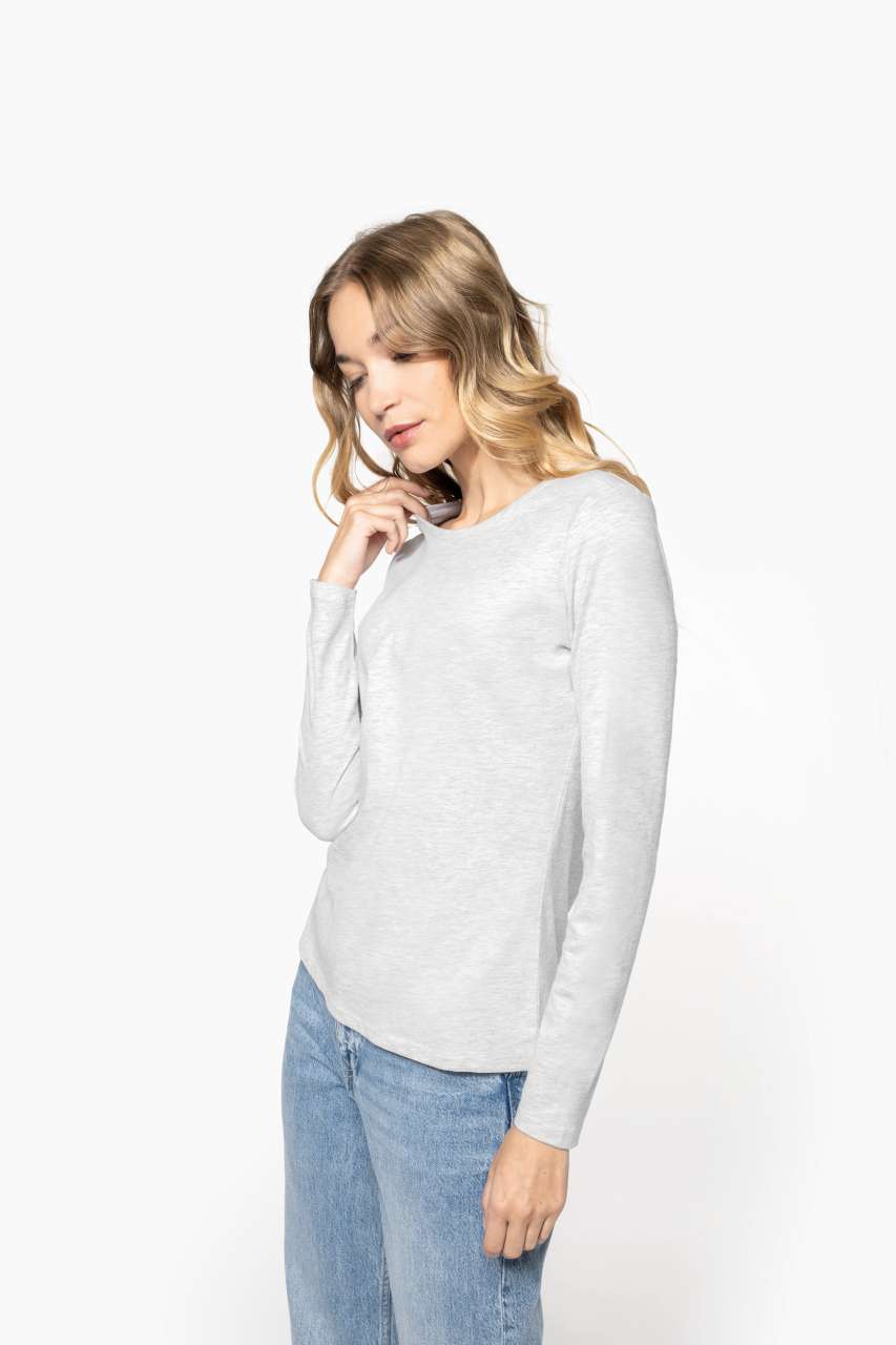 LADIES' LONG-SLEEVED CREW NECK T-SHIRT - Ash Heather - Additional