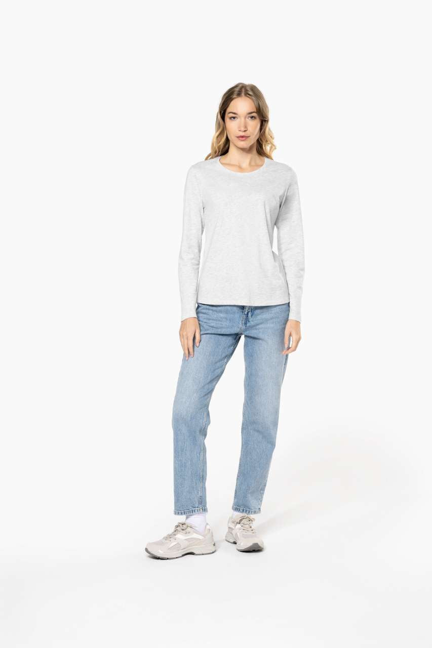 LADIES' LONG-SLEEVED CREW NECK T-SHIRT - Ash Heather - Additional