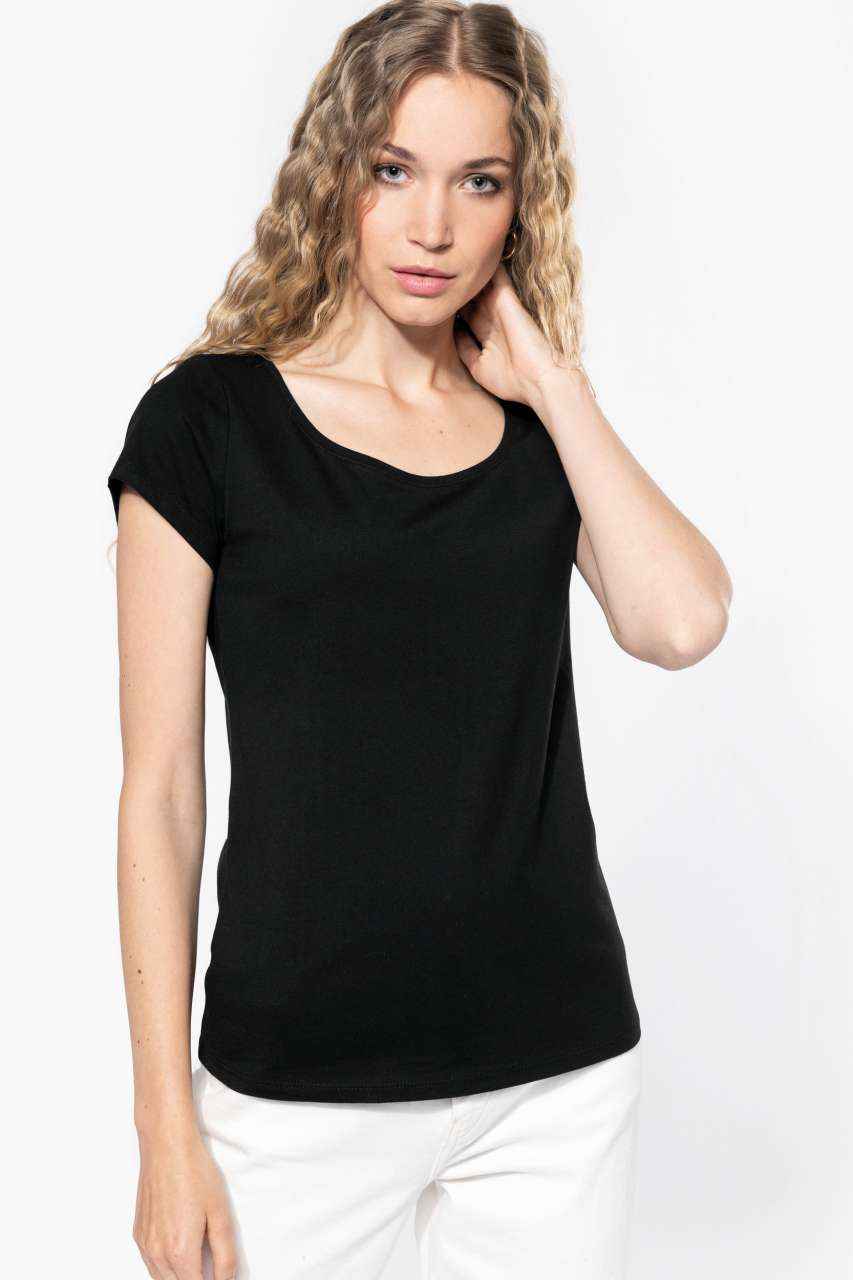 LADIES’ BOAT NECK SHORT-SLEEVED T-SHIRT - Black - Additional