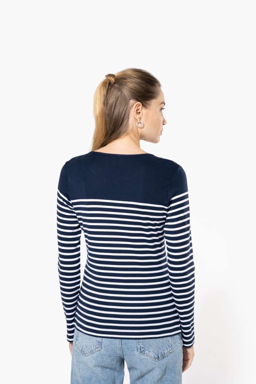 LADIES’ LONG-SLEEVED BRETON STRIPE TOP - Striped White/Navy - Additional