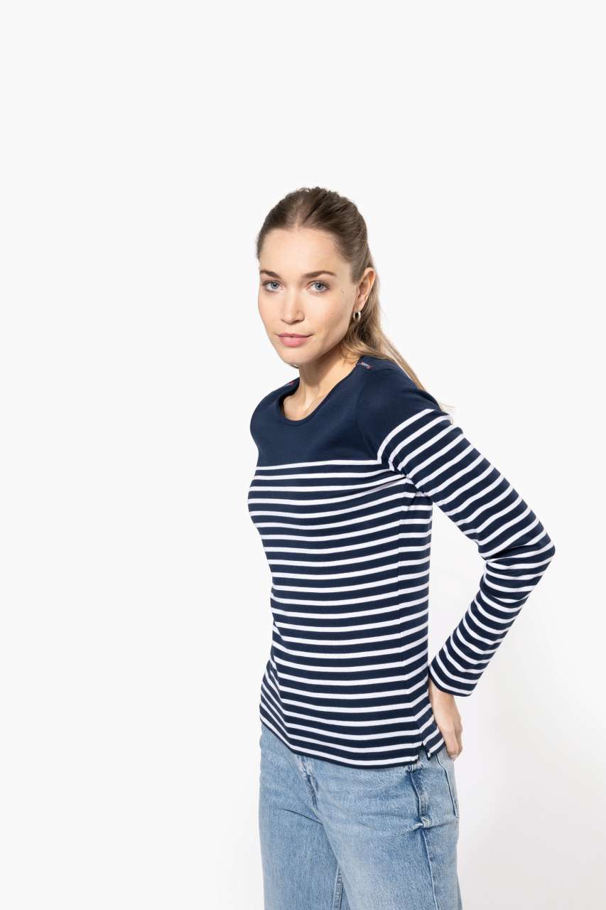 LADIES’ LONG-SLEEVED BRETON STRIPE TOP - Striped White/Navy - Additional