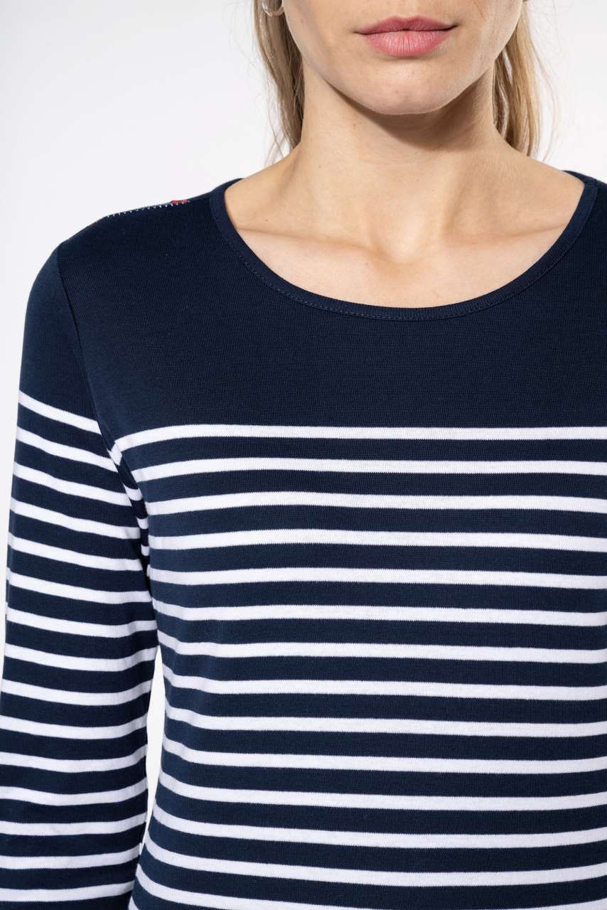 LADIES’ LONG-SLEEVED BRETON STRIPE TOP - Striped White/Navy - Additional