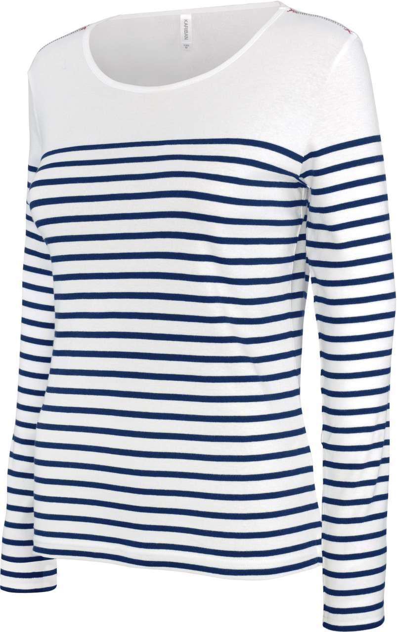 LADIES’ LONG-SLEEVED BRETON STRIPE TOP - Striped White/Navy - Additional