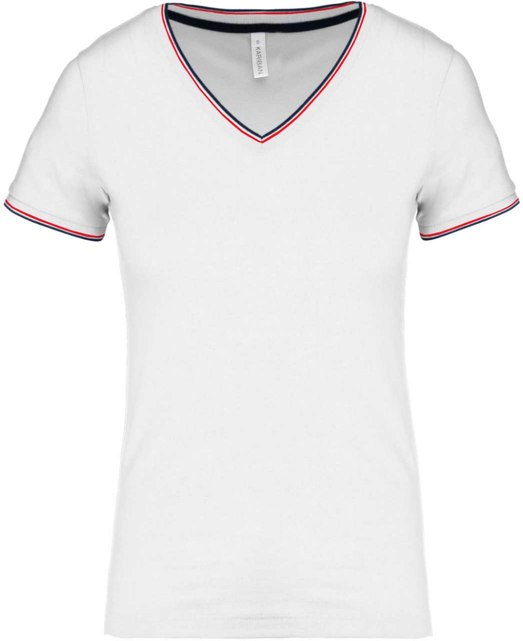 LADIES' PIQUÉ KNIT V-NECK T-SHIRT - White/Navy/Red - colorimageurl