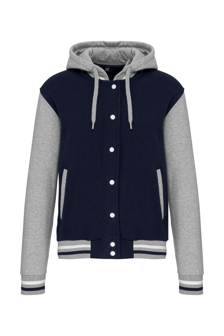 UNISEX TEDDY JACKET WITH HOOD - Navy/Oxford Grey/White - colorimageurl