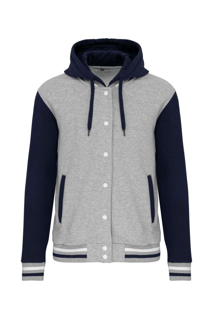UNISEX TEDDY JACKET WITH HOOD - Oxford Grey/Navy/White - colorimageurl