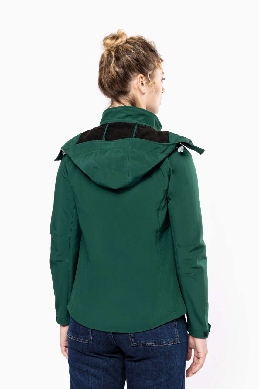 LADIES' DETACHABLE HOODED SOFTSHELL JACKET - Bottle Green - Additional