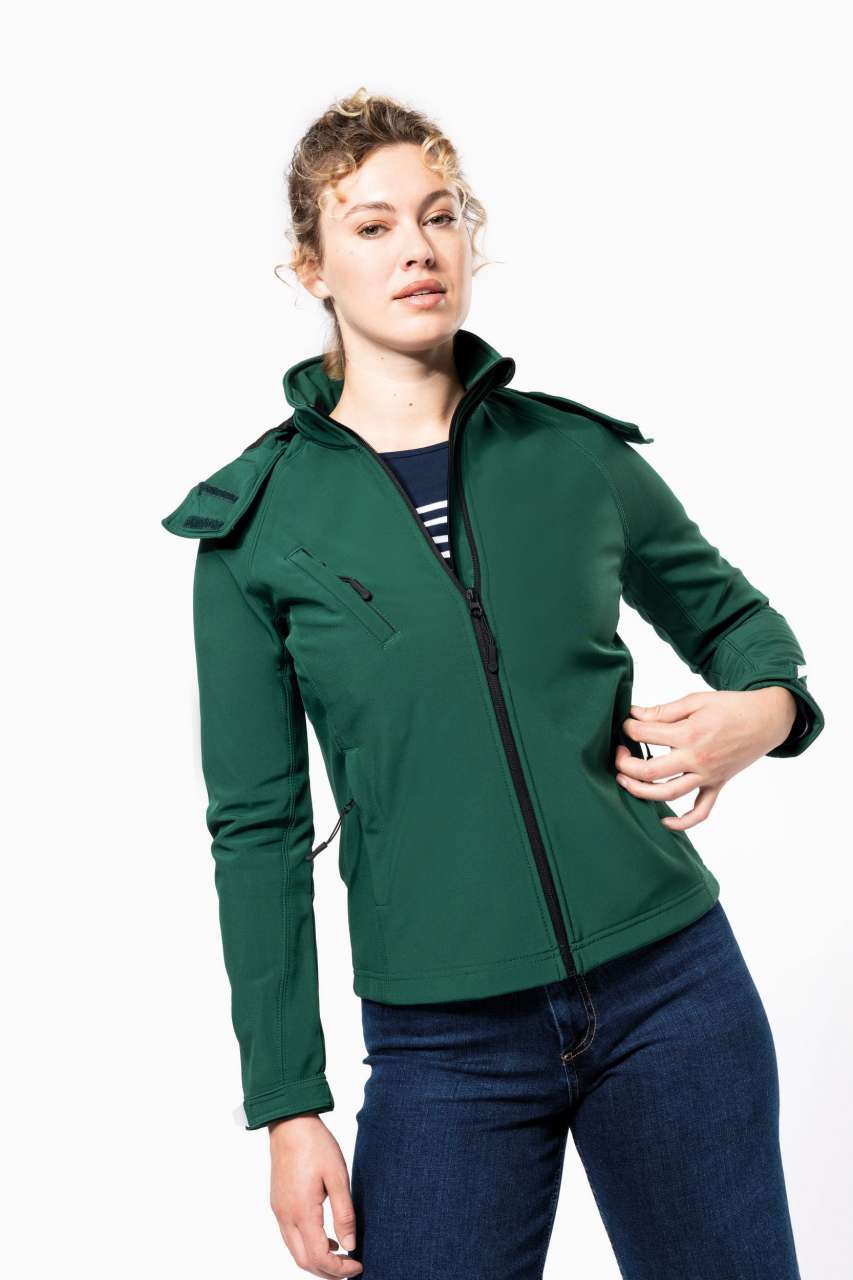 LADIES' DETACHABLE HOODED SOFTSHELL JACKET - Bottle Green - Additional