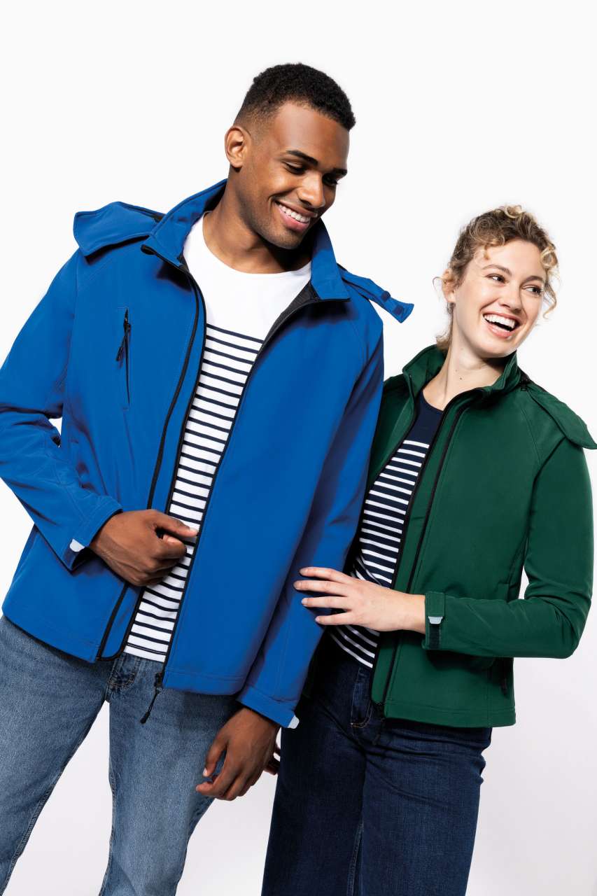 LADIES' DETACHABLE HOODED SOFTSHELL JACKET - Bottle Green - Additional