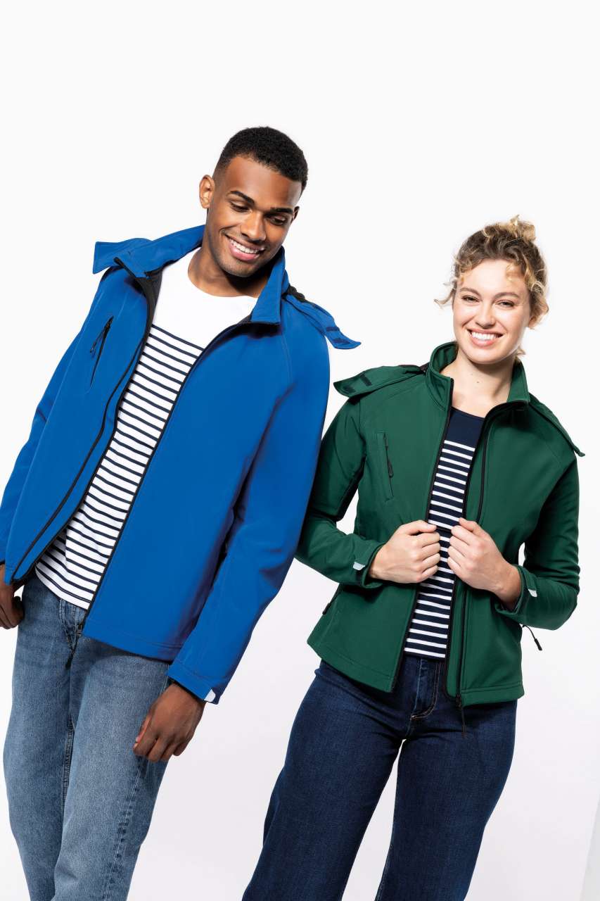 LADIES' DETACHABLE HOODED SOFTSHELL JACKET - Bottle Green - Additional