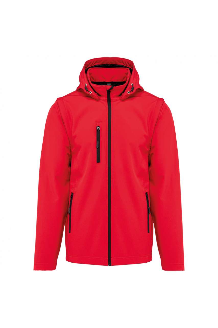 UNISEX 3-LAYER SOFTSHELL HOODED JACKET WITH REMOVABLE SLEEVES - Red - colorimageurl