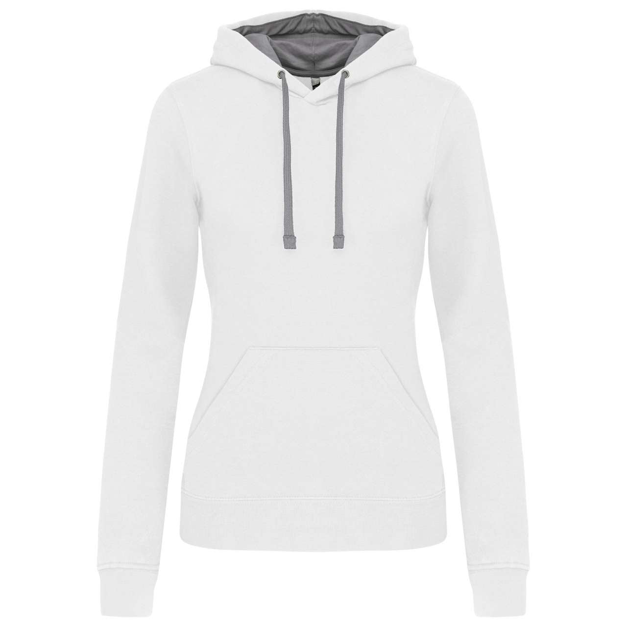 LADIES’ CONTRAST HOODED SWEATSHIRT - White/Fine Grey - Main