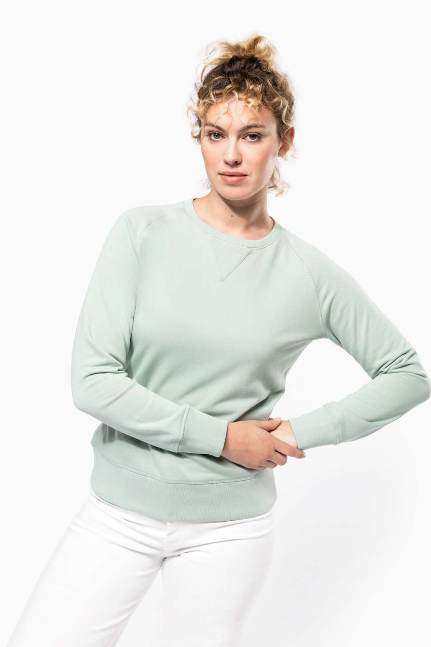 LADIES’ ORGANIC COTTON CREW NECK RAGLAN SLEEVE SWEATSHIRT - Black - Model