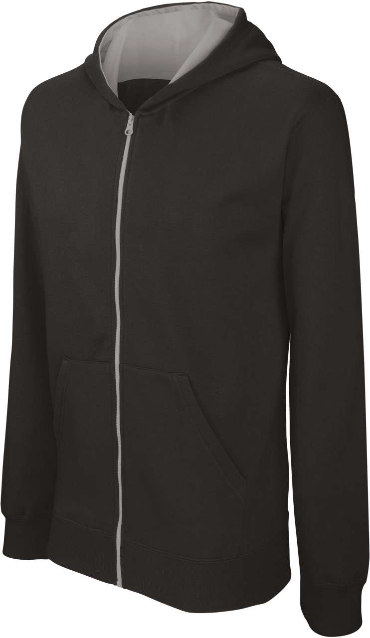 KIDS' FULL ZIP HOODED SWEATSHIRT - Black/Fine Grey - colorimageurl