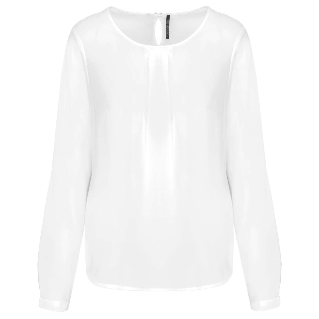 LADIES' LONG-SLEEVED CREPE BLOUSE - Off White - colorimageurl