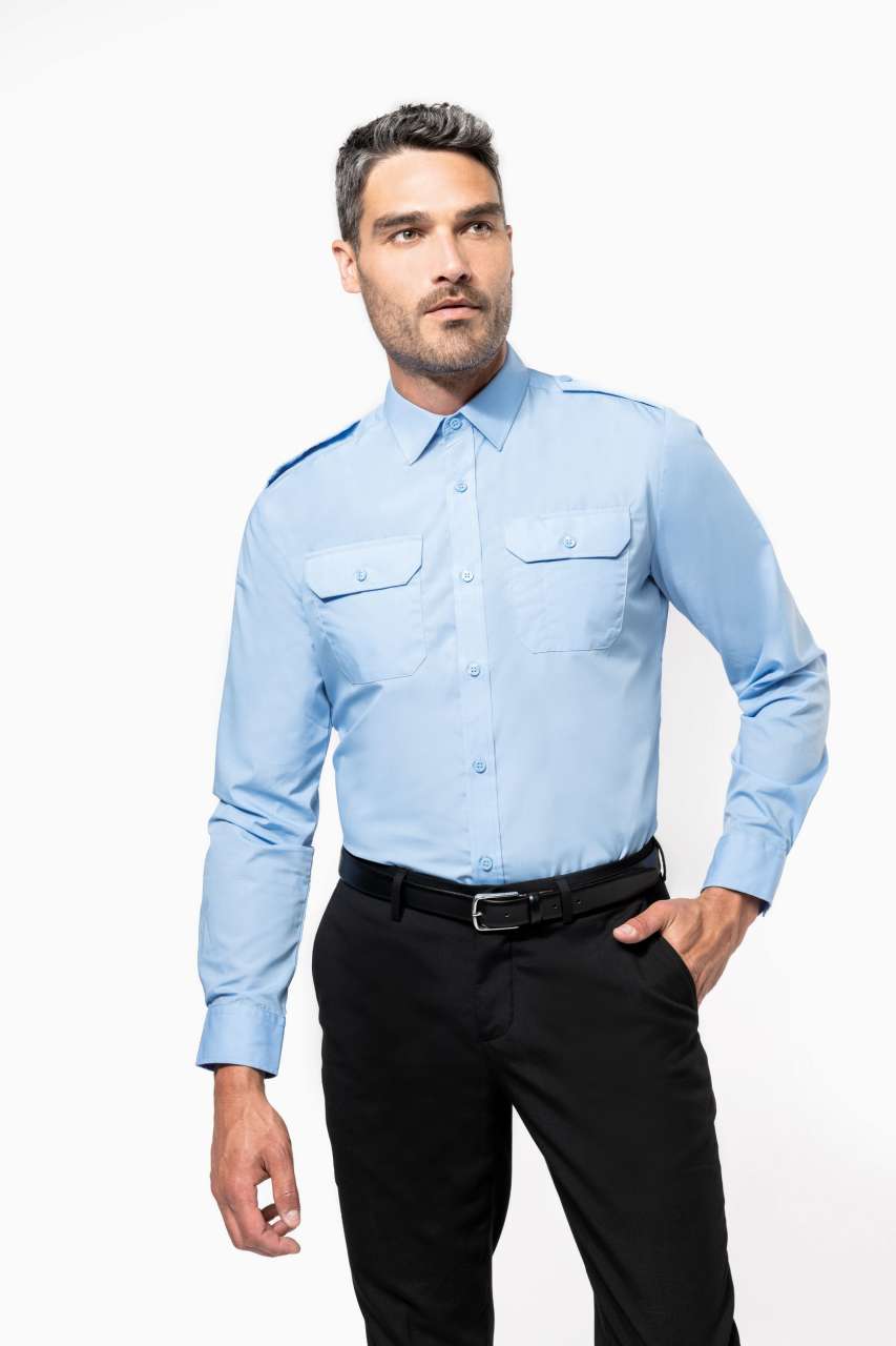 MEN'S LONG-SLEEVED PILOT SHIRT - Sky Blue - modelimageurl