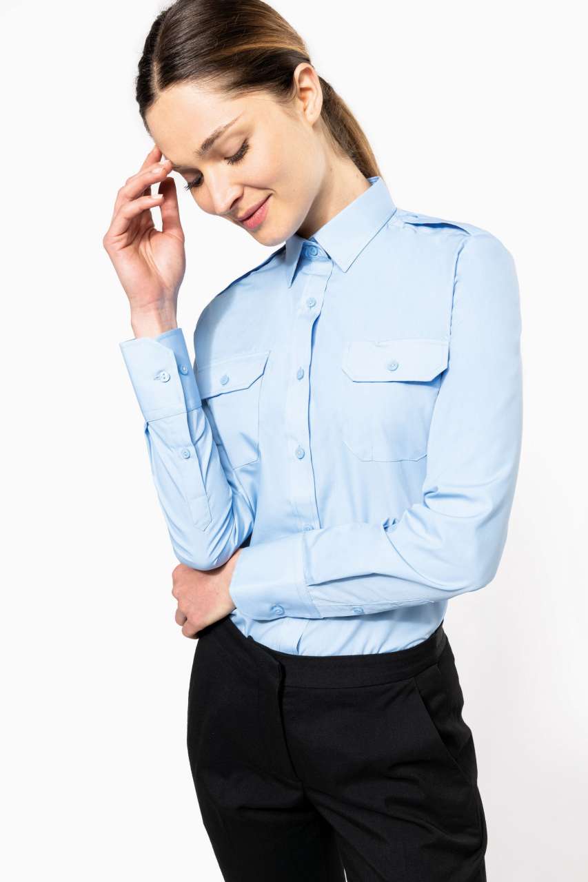LADIES’ LONG-SLEEVED PILOT SHIRT - Sky Blue - modelimageurl