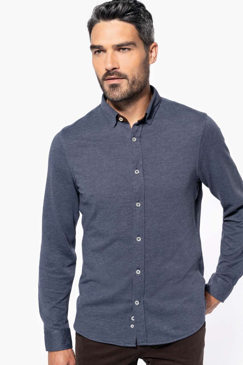 LONG-SLEEVED JACQUARD KNIT SHIRT - Jacquard Blue - modelimageurl