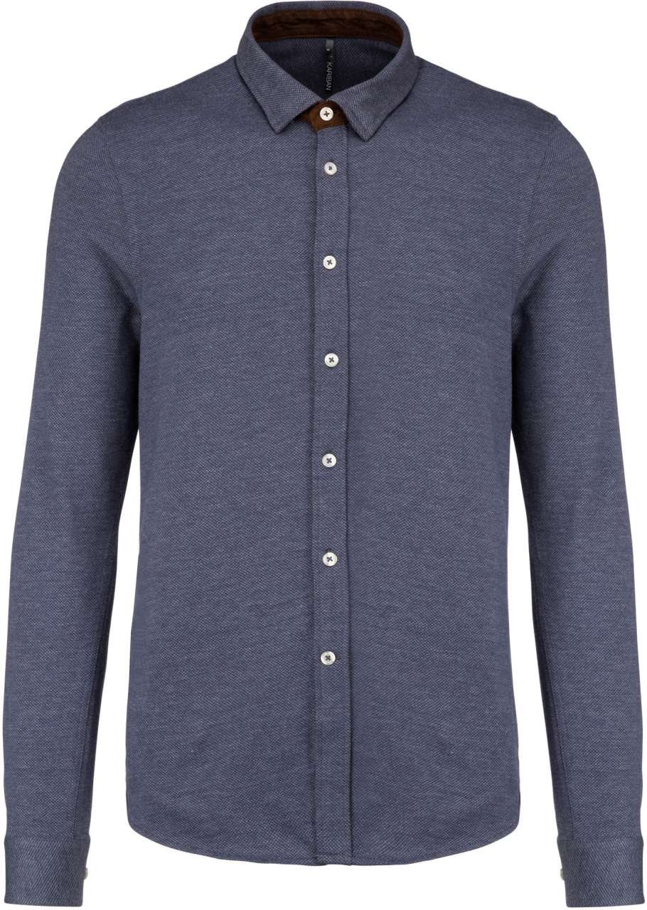LONG-SLEEVED JACQUARD KNIT SHIRT - Jacquard Blue - colorimageurl