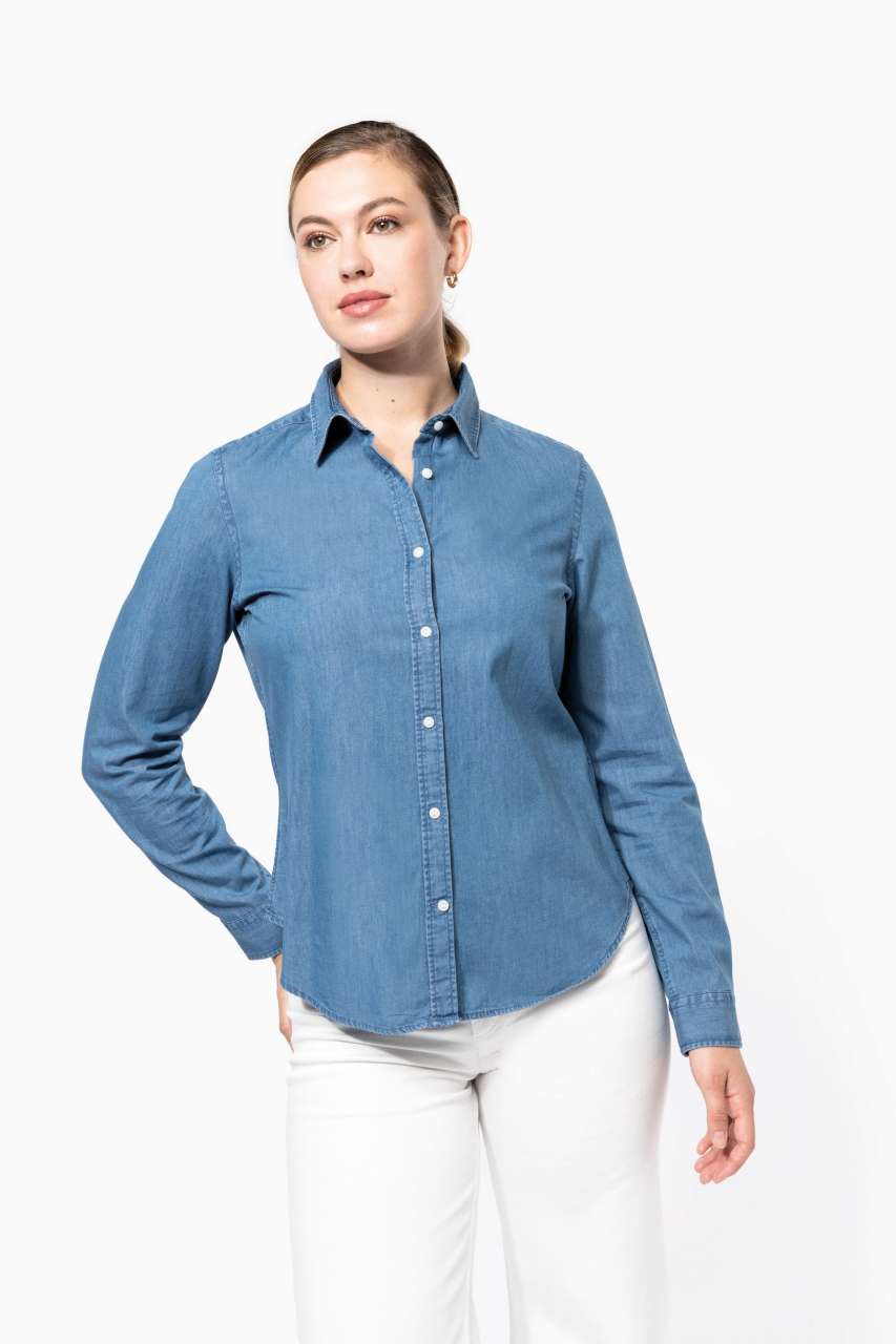 LADIES’ DENIM SHIRT - Chambray Blue - Model
