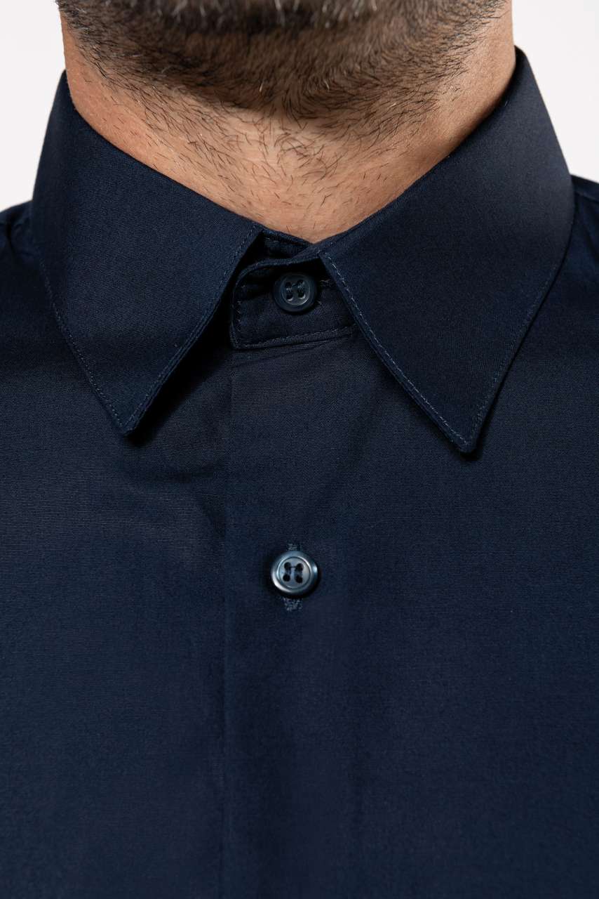 MEN’S LONG-SLEEVED COTTON POPLIN SHIRT - Black - Additional