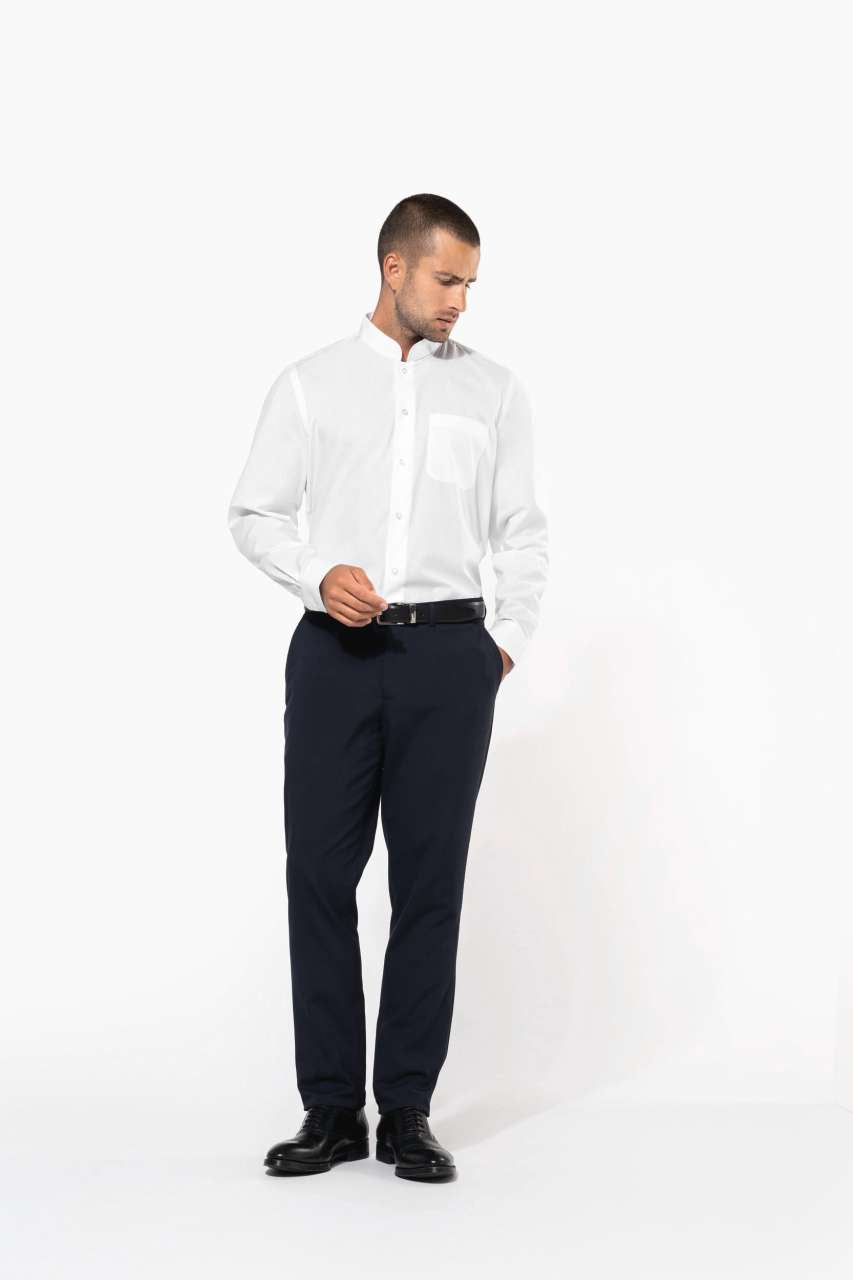 MEN'S LONG-SLEEVED MANDARIN COLLAR SHIRT - Black - Additional