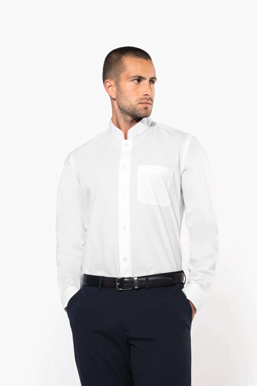 MEN'S LONG-SLEEVED MANDARIN COLLAR SHIRT - Black - Model