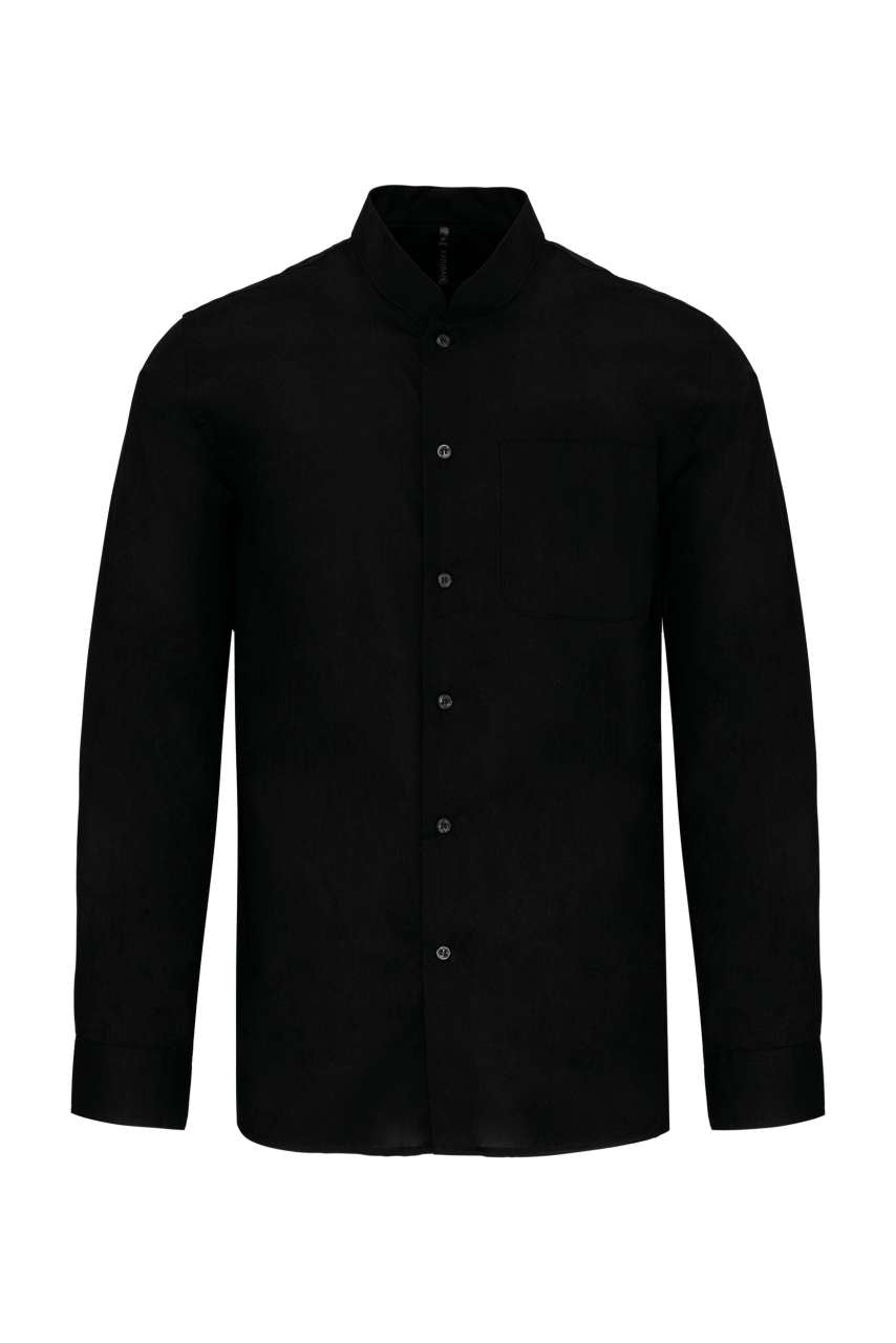 MEN'S LONG-SLEEVED MANDARIN COLLAR SHIRT - Black - Main