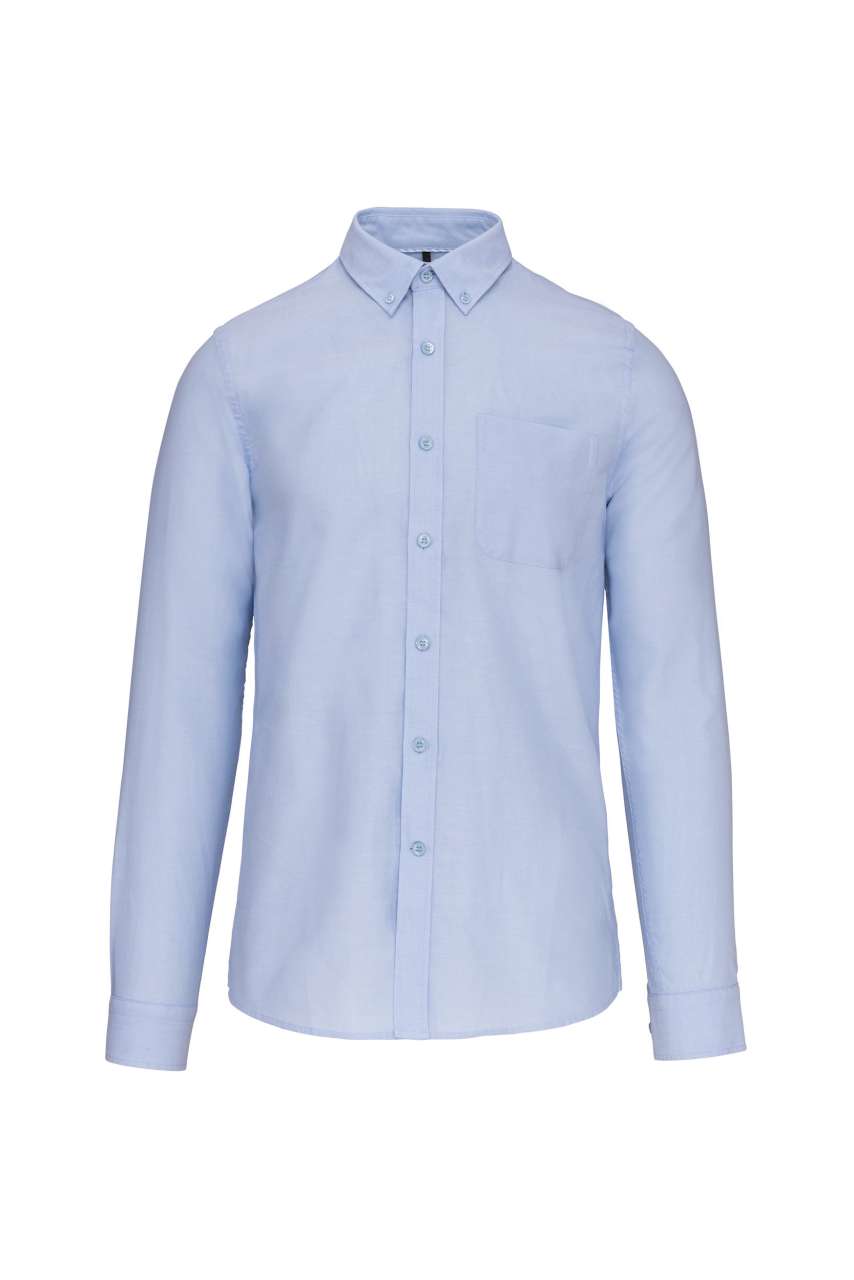 LONG-SLEEVED WASHED OXFORD COTTON SHIRT - Oxford Blue - Main
