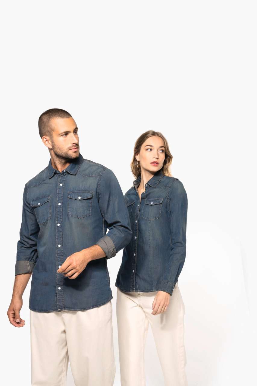 LADIES' LONG-SLEEVED DENIM SHIRT - Blue Jean - Additional