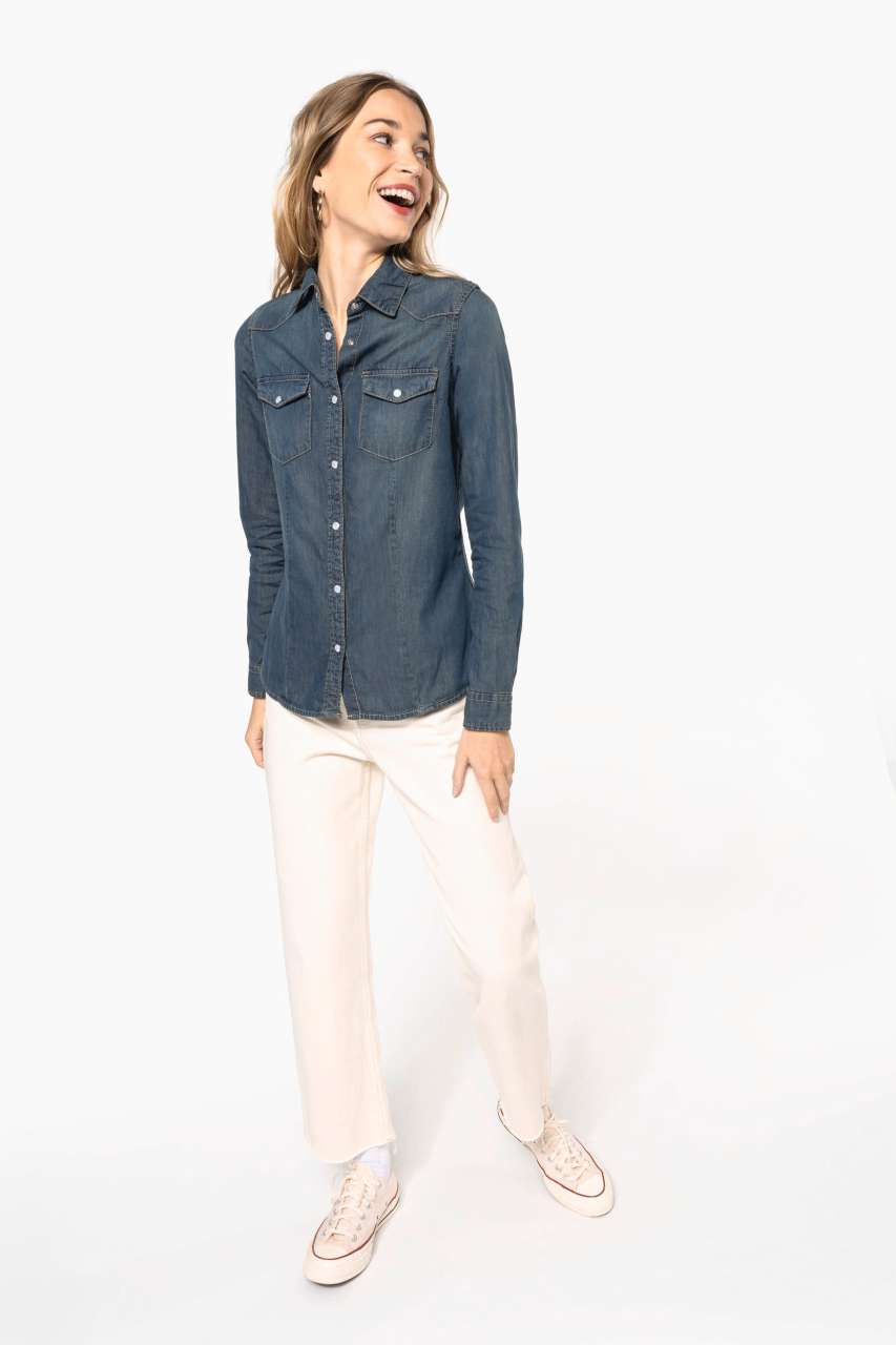 LADIES' LONG-SLEEVED DENIM SHIRT - Blue Jean - Additional