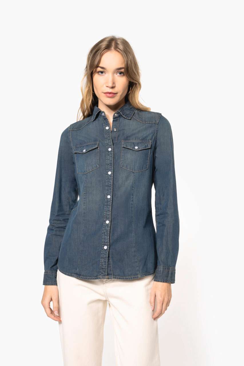 LADIES' LONG-SLEEVED DENIM SHIRT - Blue Jean - Model