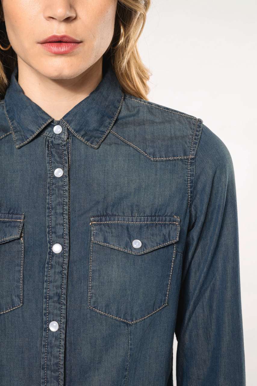 LADIES' LONG-SLEEVED DENIM SHIRT - Blue Jean - Additional