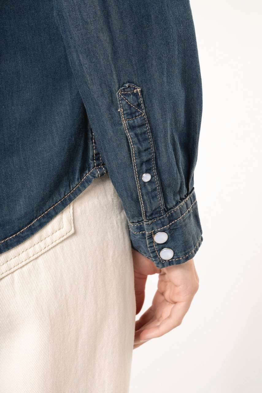 LADIES' LONG-SLEEVED DENIM SHIRT - Blue Jean - Additional