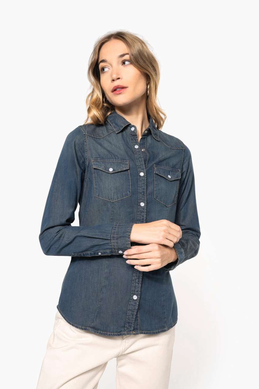 LADIES' LONG-SLEEVED DENIM SHIRT - Blue Jean - Additional