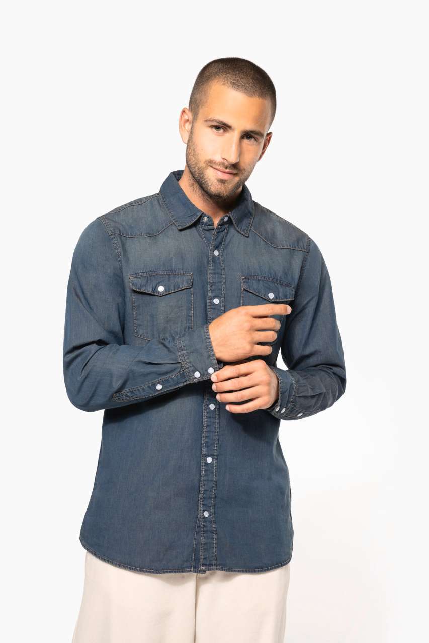 MEN'S LONG-SLEEVED DENIM SHIRT - Blue Jean - Additional