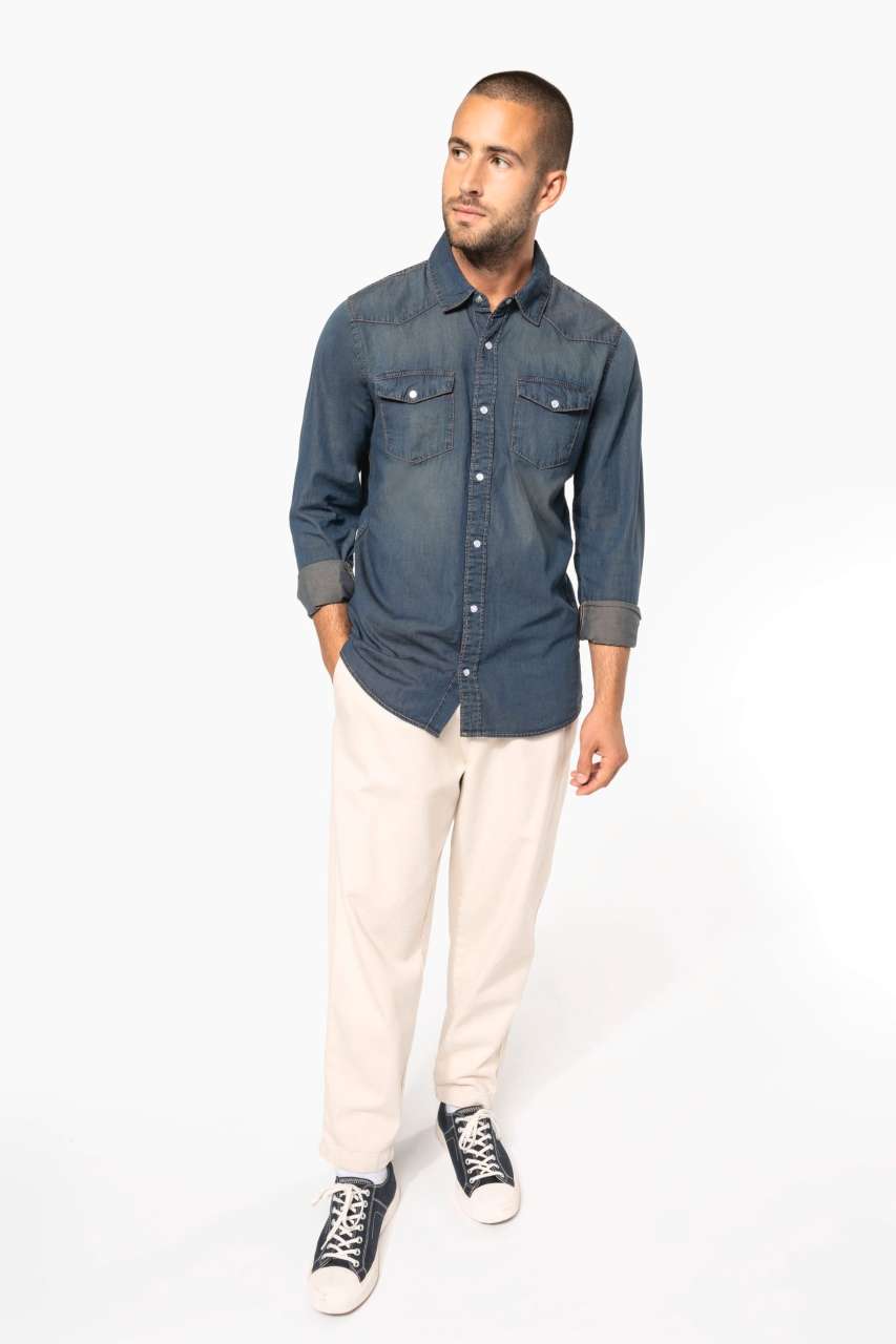 MEN'S LONG-SLEEVED DENIM SHIRT - Blue Jean - Additional