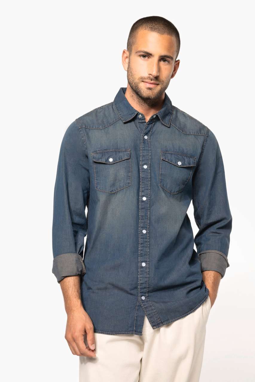 MEN'S LONG-SLEEVED DENIM SHIRT - Blue Jean - Model