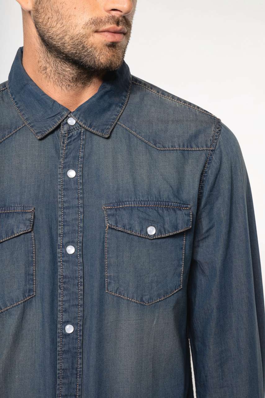 MEN'S LONG-SLEEVED DENIM SHIRT - Blue Jean - Additional