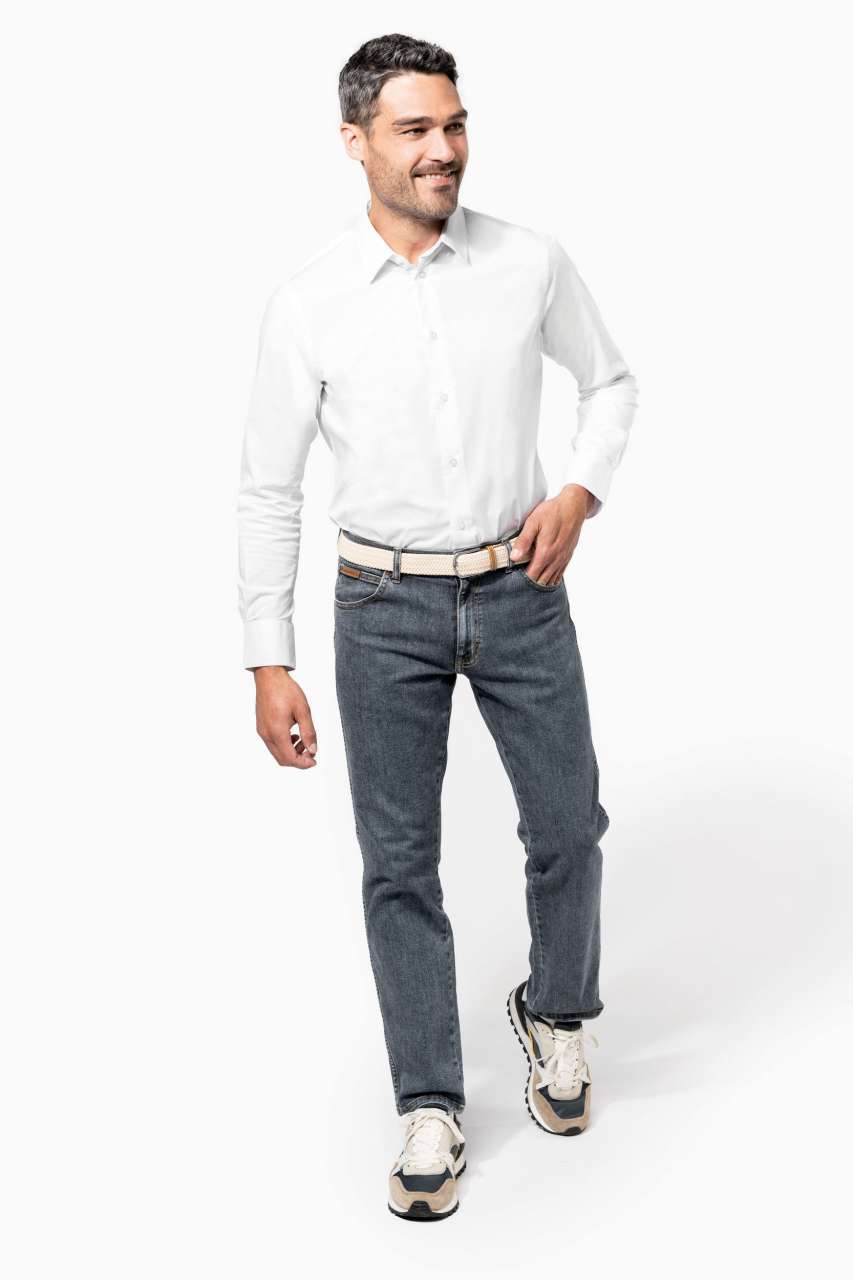 LONG-SLEEVED COTTON/ELASTANE SHIRT - Black - Additional