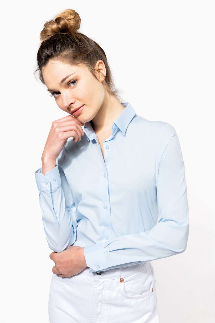 LADIES' LONG-SLEEVED STRETCH SHIRT - Black - Additional
