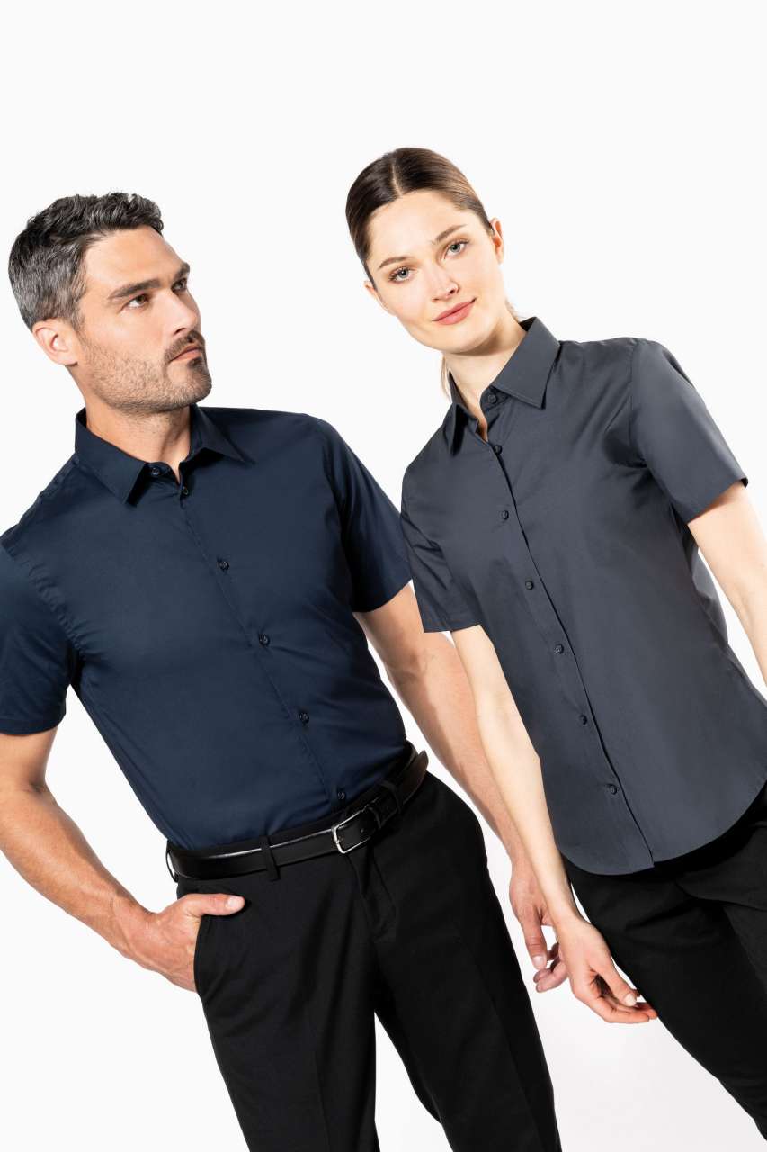 SHORT-SLEEVED COTTON/ELASTANE SHIRT - Black - Additional