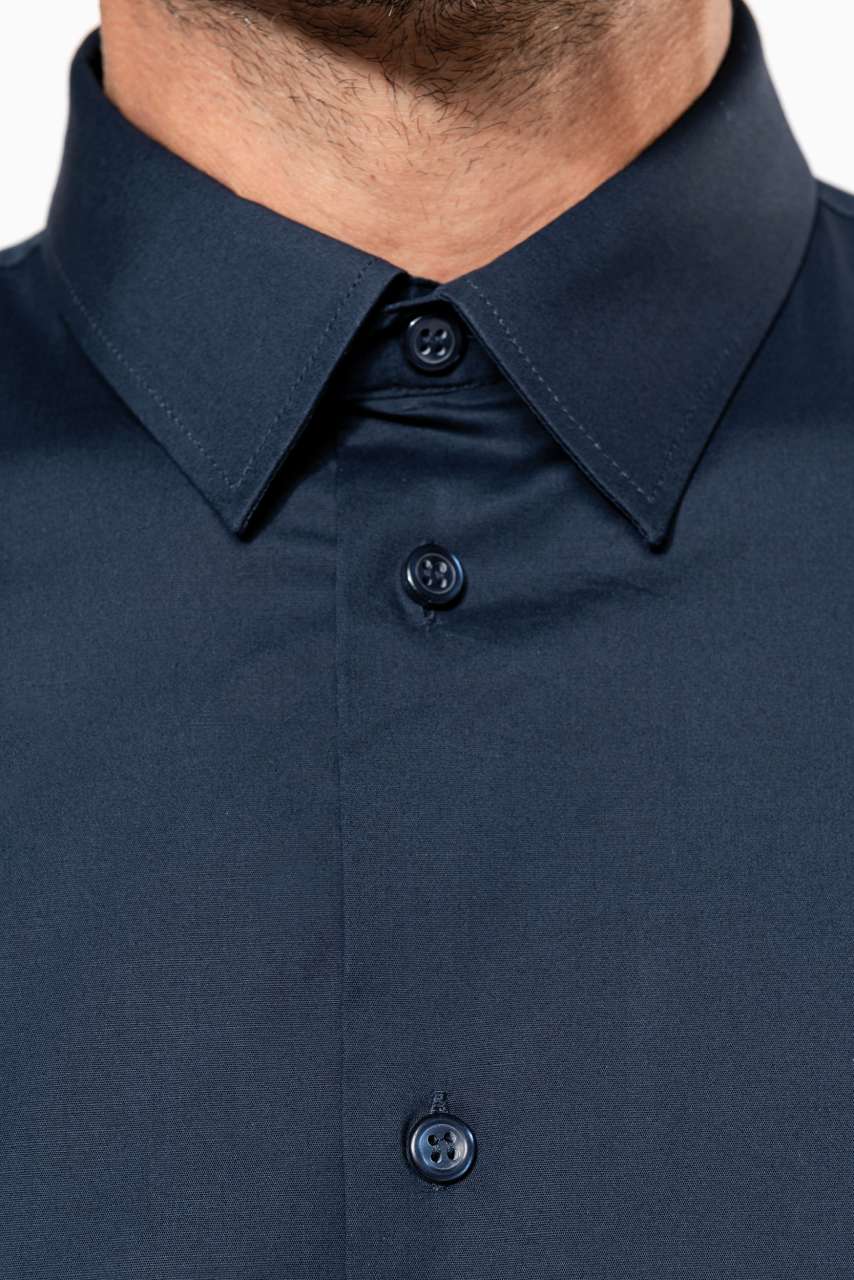 SHORT-SLEEVED COTTON/ELASTANE SHIRT - Black - Additional