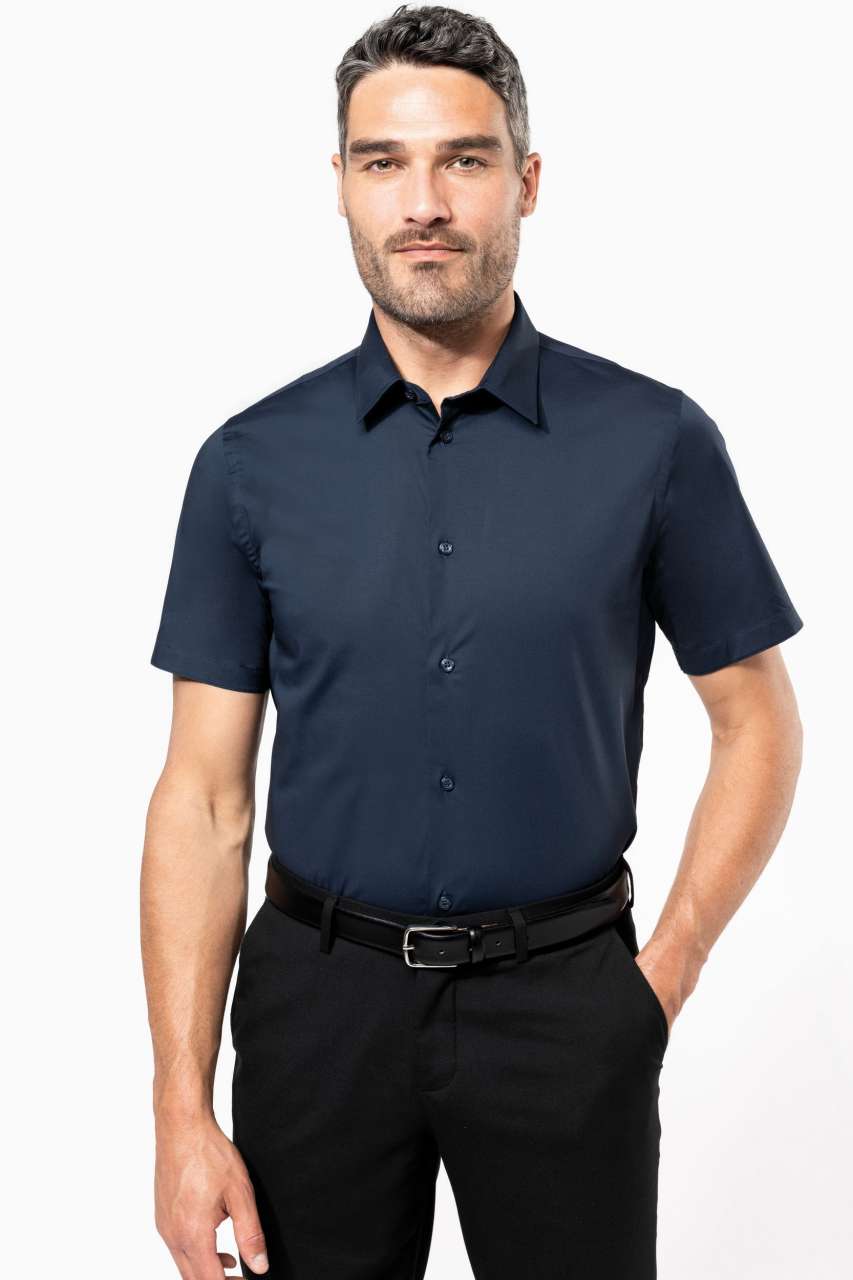 SHORT-SLEEVED COTTON/ELASTANE SHIRT - Black - Additional