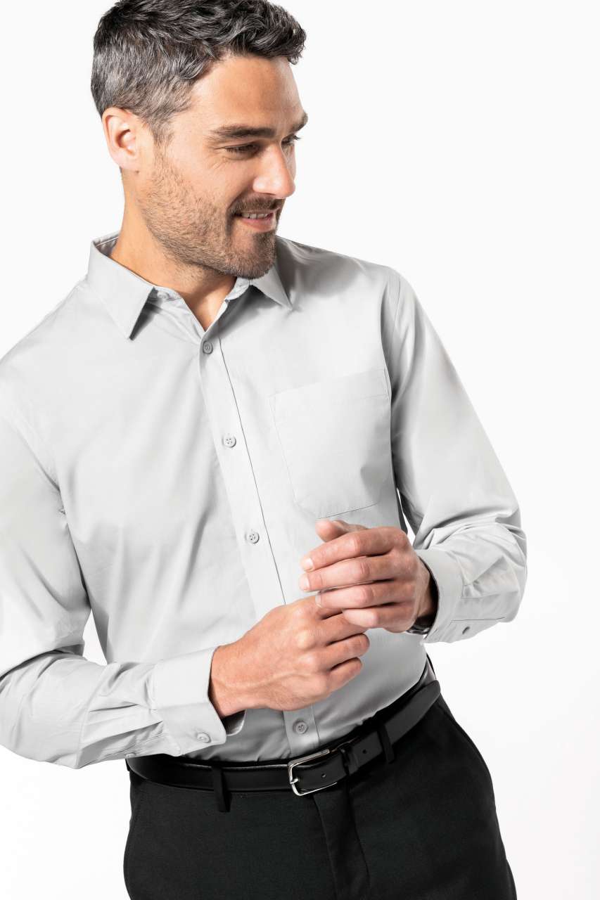 MEN'S LONG-SLEEVED COTTON POPLIN SHIRT - Black - Additional