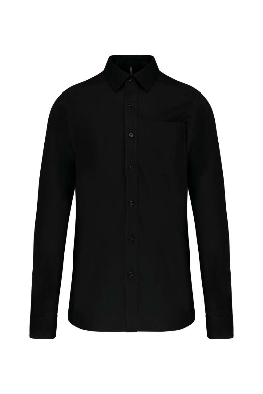 MEN'S LONG-SLEEVED COTTON POPLIN SHIRT - Black - Main