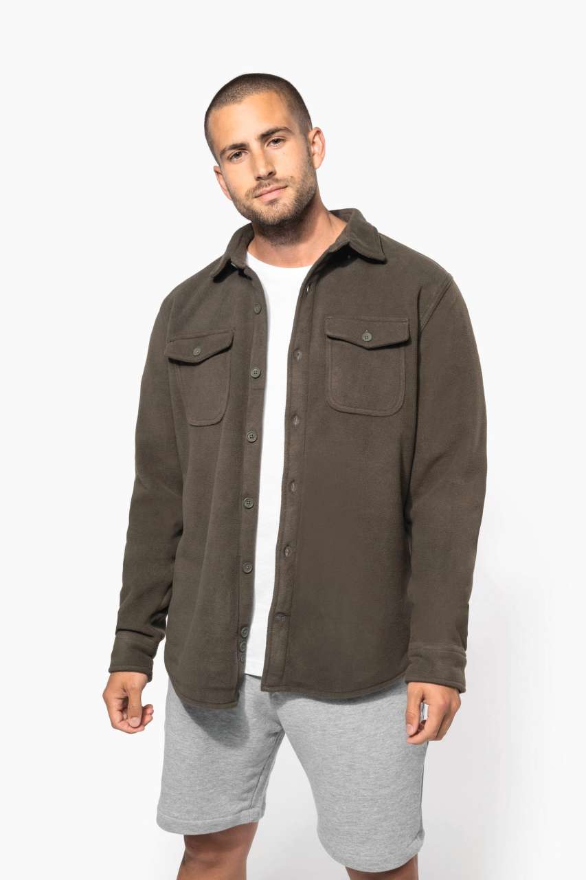 SHERPA-LINED FLEECE OVERSHIRT - Dark Khaki/Storm Grey - modelimageurl